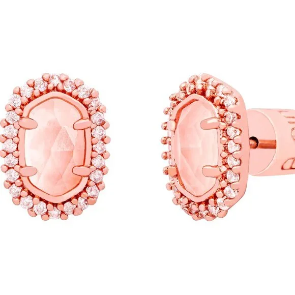 Alicia Bonnie Halo Oval Stud Earrings Rose Gold Crystal Rose Quartz Sparkly - Picture 4 of 6